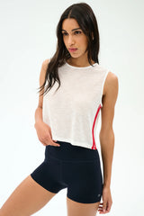 Logan Mesh Tank With Stripe - White/Pirate Red