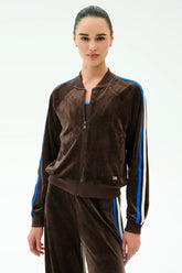 Heritage Velour Bomber - Dark Chocolate/Classic Blue