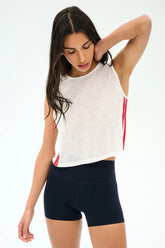 Logan Mesh Tank With Stripe - White/Pirate Red