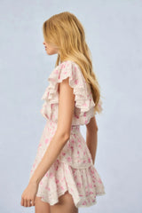 Gwen Fragrance Print Cotton Mini Dress - STERLING DUSK