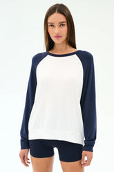 Andie Oversized Colorblock Fleece - Indigo/White