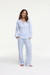 Couturebud x Roller Rabbit Starry Nights Lattice Long Sleeve Polo Pajamas