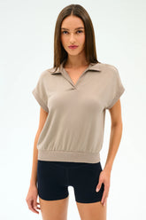 Evie Fleece Sleeveless Polo - Latte