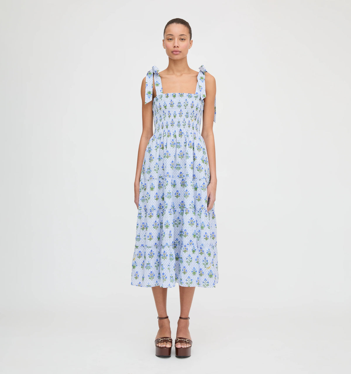 CouturebudThe Ribbon Ellie Nap Dress - Blue Block Print