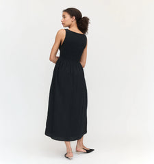 Couturebud The Cosima Nap Dress - Black Tonal Seersucker