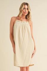 Aemi + Co Embroidered Trim Gauze Square Neck Mini Cami Dress