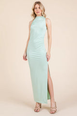 Back Cut Out Side Shirring Side Slit Maxi Dress