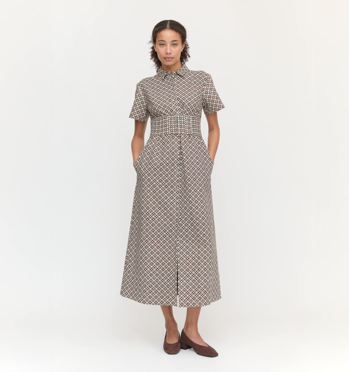 Couturebud The Carolina Shirt Dress - Chocolate Circular Lattice