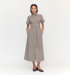 Couturebud The Carolina Shirt Dress - Chocolate Circular Lattice
