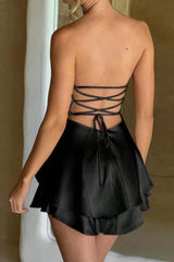Solid Backless Lace Up Tube Fit Mini Dress