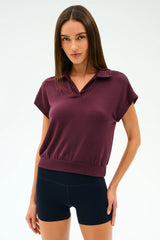 Evie Fleece Sleeveless Polo - Dark Cherry