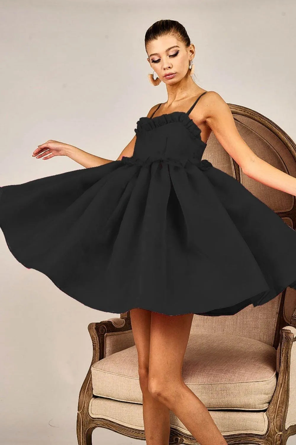 BiBi Ruffled Edge Sweet Heart Neck Sleeveless Tulle Dress