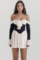 Alana Black & Cream Off Shoulder Dress
