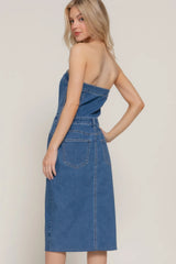 Stretch Denim Slit Tube Dress