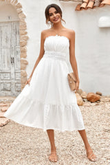 Solid Off Shoulder Elasit Waist Ruffle Dress