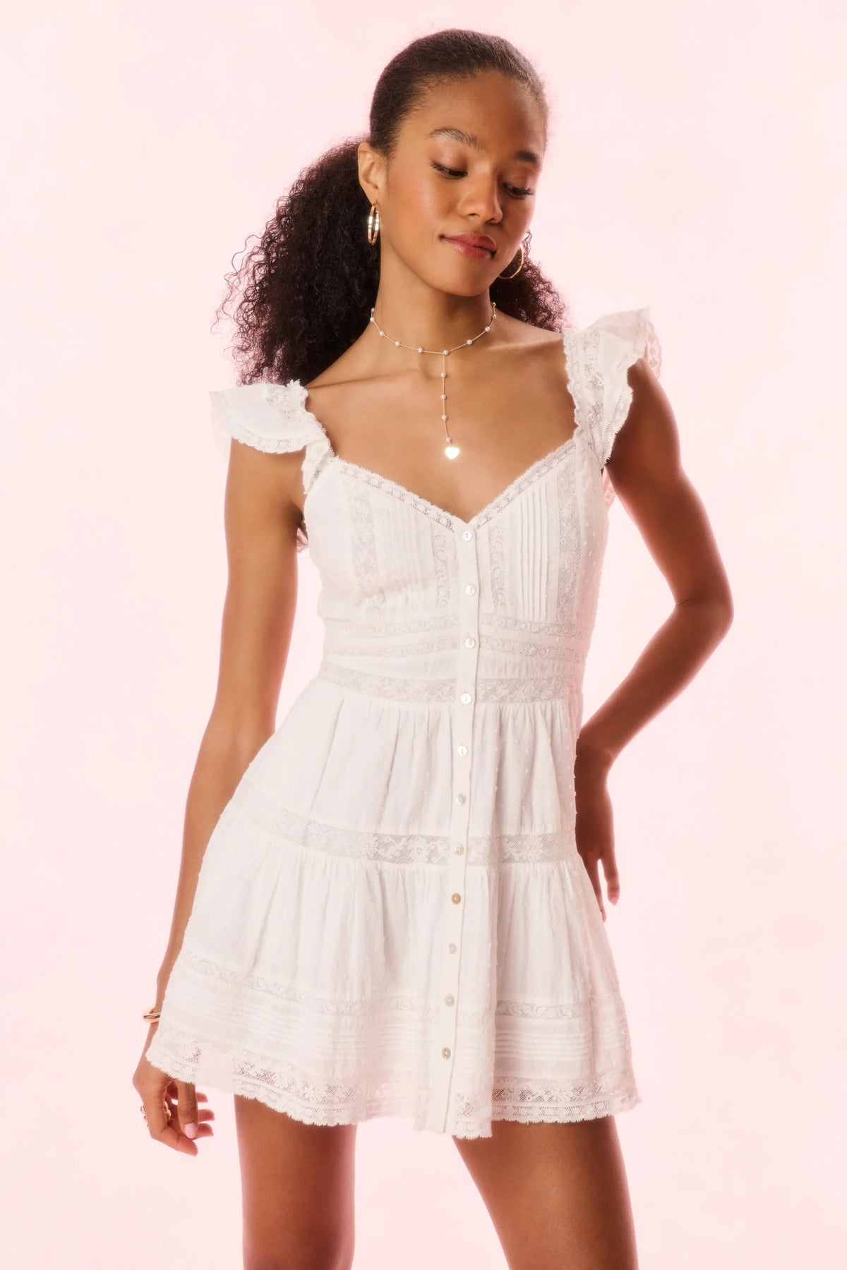 Rietta Cotton Lace-Trimmed Mini Dress - OPTIC WHITE