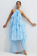 Sibley Halterneck Tiered Ruffle Maxi Dress