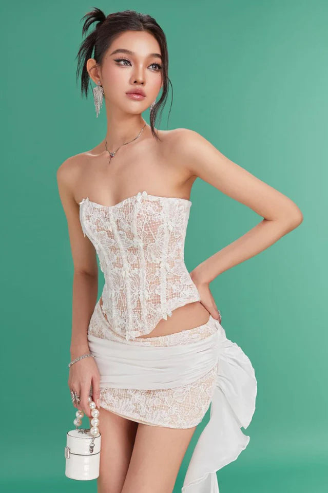 Strapless Lace Corset Dress Set