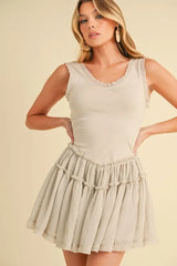 Aemi+Co Frill Sleeveless Drop Waist Mini Dress