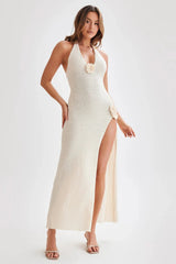 Barbara Halter Floral Applique Knitted Dress