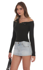 Ribbed Off Shoulder Top in Black