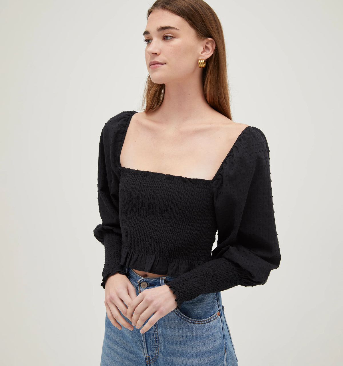 Couturebud The Grace Nap Top - Black Textured Clip Dot
