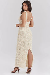 Carena Plunge Floral Applique Maxi Dress