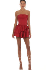 Corset Strapless Dress in Red