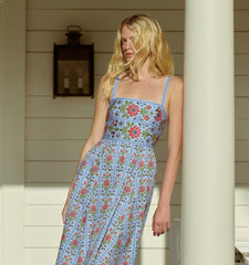 CouturebudThe Margot Dress - Blue Floral Block Stripe