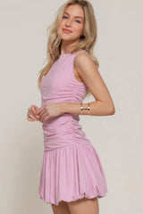 Sleeveless Boat Neck Voluminous Mini Dress