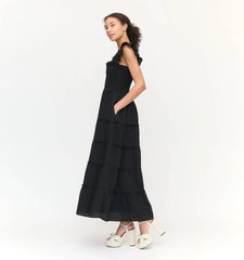 Couturebud The Ellie Maxi Nap Dress - Black Tonal Seersucker