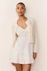 Solbina Crystal Bow Cotton Mini Dress - WHITE
