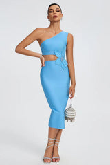 Flower Applique Midi Bandage Dress