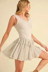Aemi+Co Frill Sleeveless Drop Waist Mini Dress