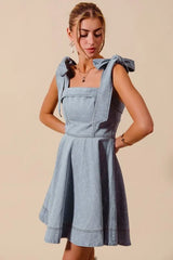 SO ME A Line Fit and Flare Diamond Bow Ribbon Denim Dres