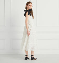 Couturebud The Lace Ribbon Ellie Nap Dress - White Lace with Black Ribbon