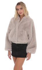 Faux Fur Bomber Jacket in Soft Taupe