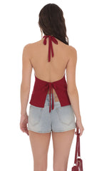Mock Neck Halter Top in Red