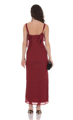 Shimmer Empire Waist Maxi Dress in Maroon