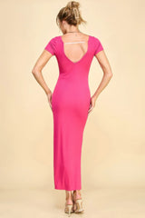 Double V-neck Ribbed Maxi Dress