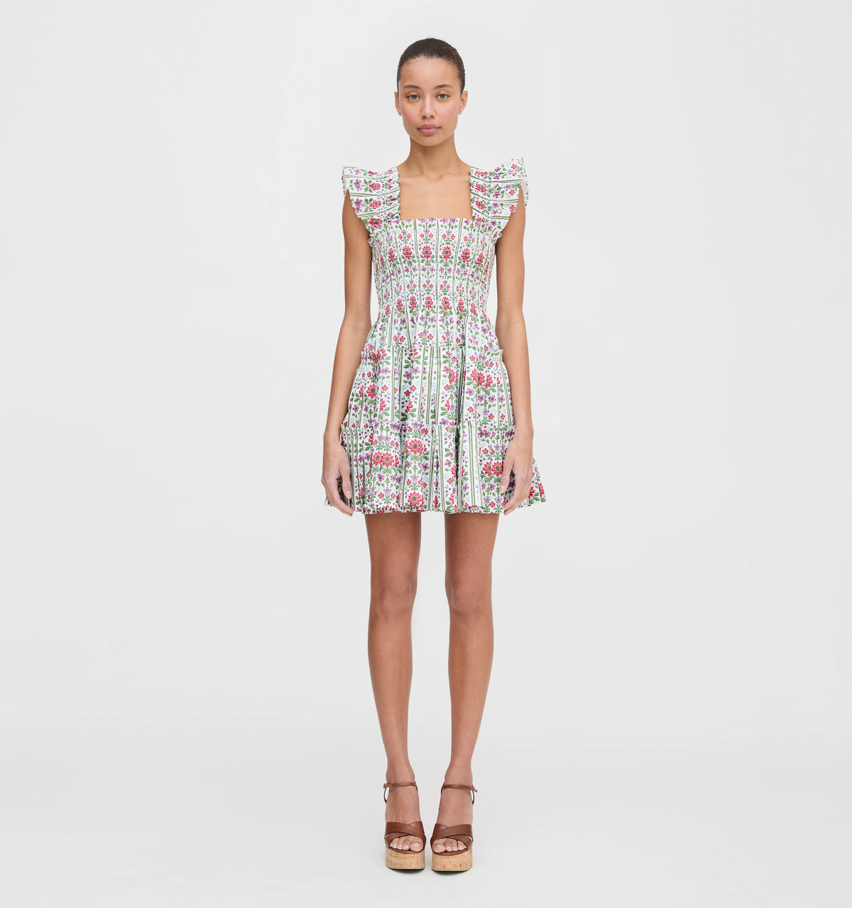 CouturebudThe Charlotte Nap Dress - Green Floral Block Stripe