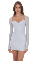 Light Blue Foil Mesh Long Sleeve Bodycon Dress