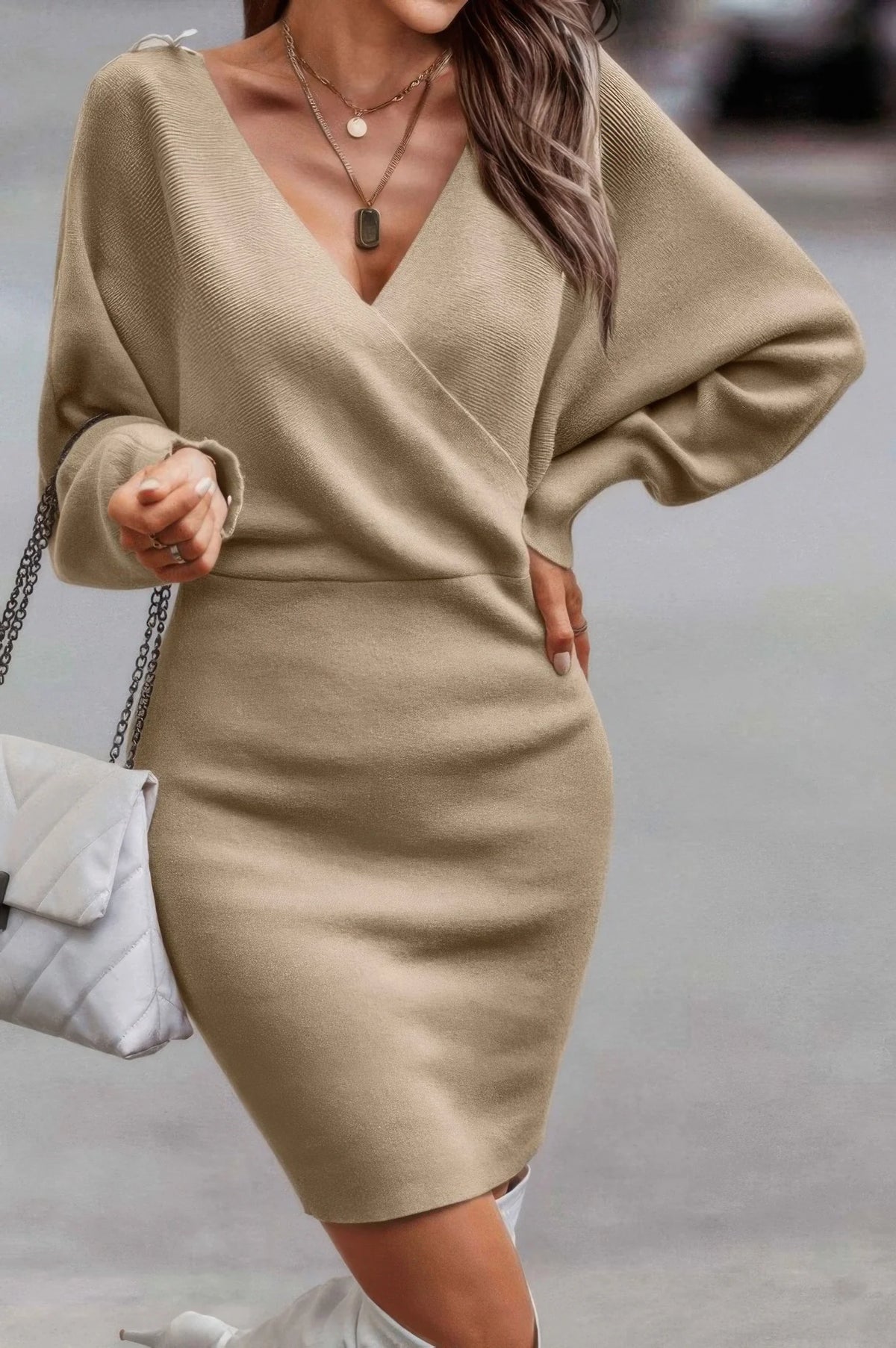 Tie Back Guipure Lace Panel Slim Fit Sweater Dress