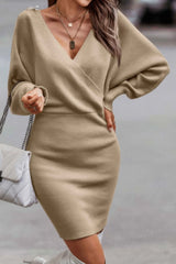 Tie Back Guipure Lace Panel Slim Fit Sweater Dress