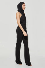 Backless Hooded Jumpsuit With Slip Pockets
