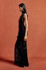 Dario Flower Plunge Lace Maxi Dress