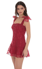 Motif Pattern A-line Dress in Red