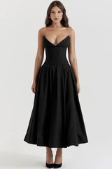 Lady Black Strapless Midi Dress