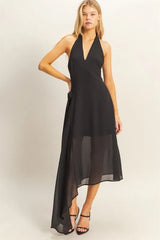 HYFVE Chiffon Halter Asymmetrical Hem Dress
