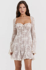 Vintage Cream Lace Belted Dress